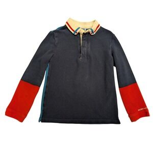 Jacadi Paris Kids Boys Rugby Shirt Long Sleeve Polo‎ Colorblock Blue Red Size 6A